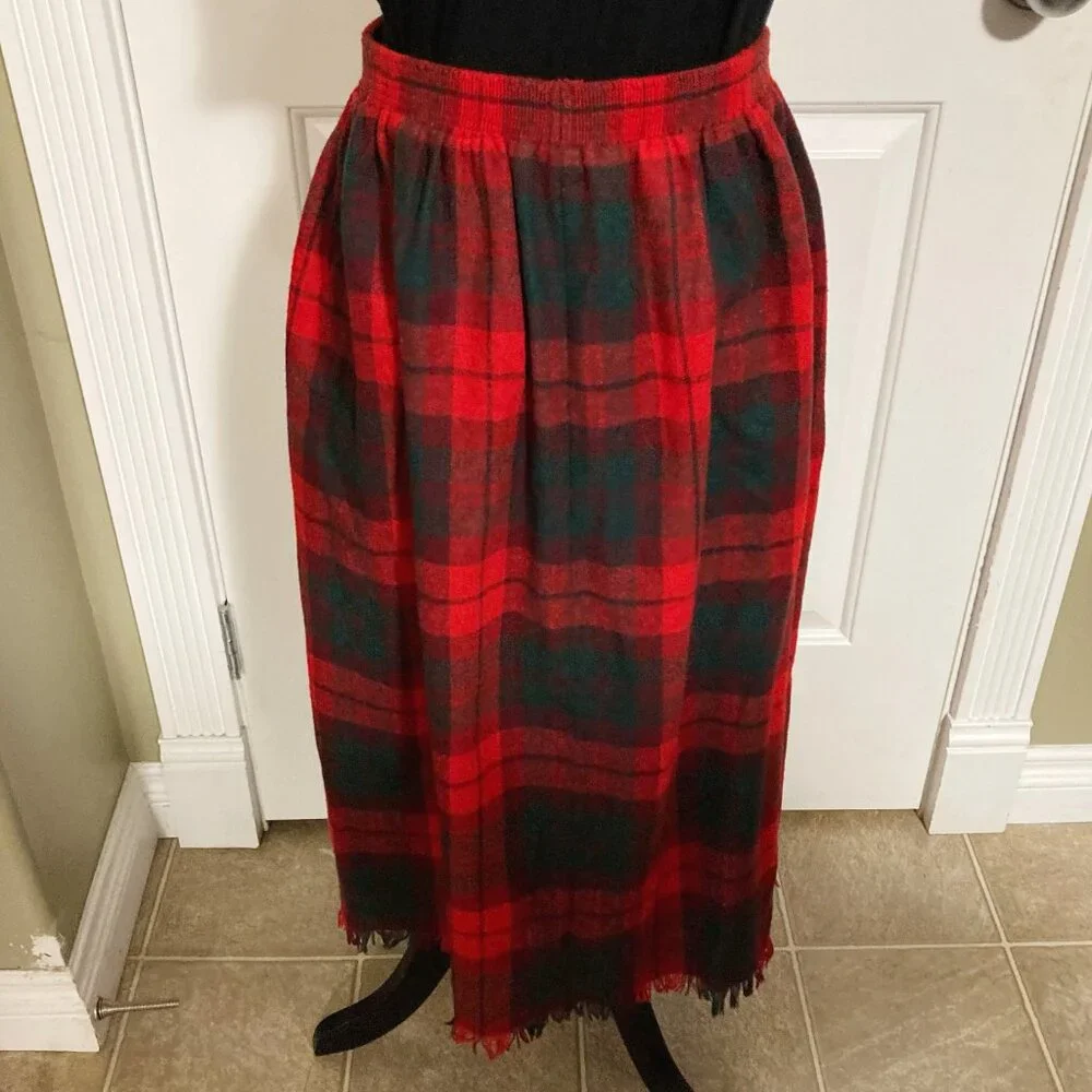 GRAFF SPORT Vintage red pine green plaid a-line skirt w/ pockets ~ SMALL MEDIUM - Picture 10 of 10